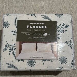 Turkish cotton heavyweight Full Sheet set white sage green plants print